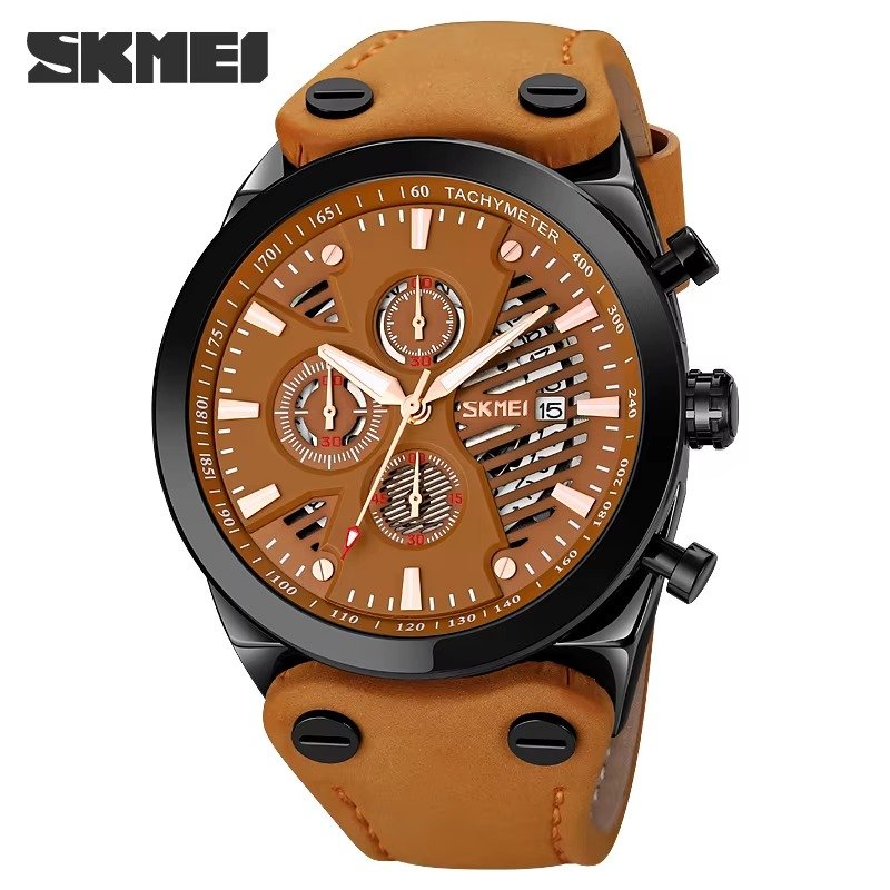 Big Dial Casual Men Wristwatch Support OEM ODM Custom Logo 3ATM Waterproof Montre Homme Genuine Leather Quartz Watch for Men