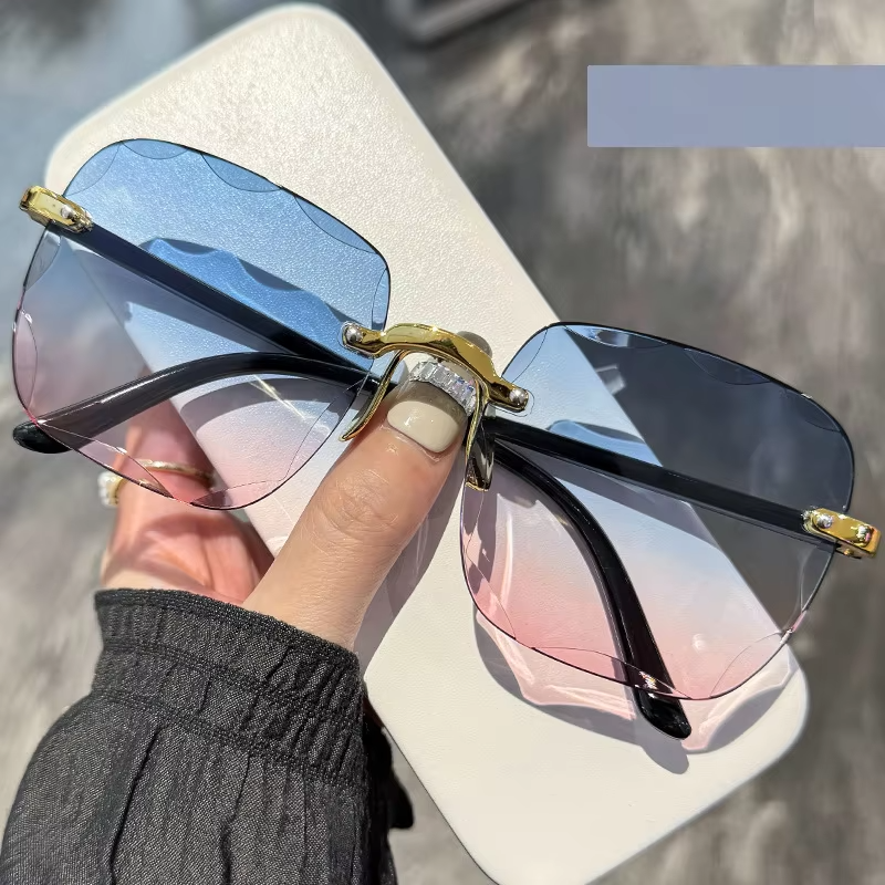 2026 Luxury Trendy Ladies Rimless Sunglasses High Quality Vintage New Arrival Gold Green Red Vintage Women's Fashion Sunglasses