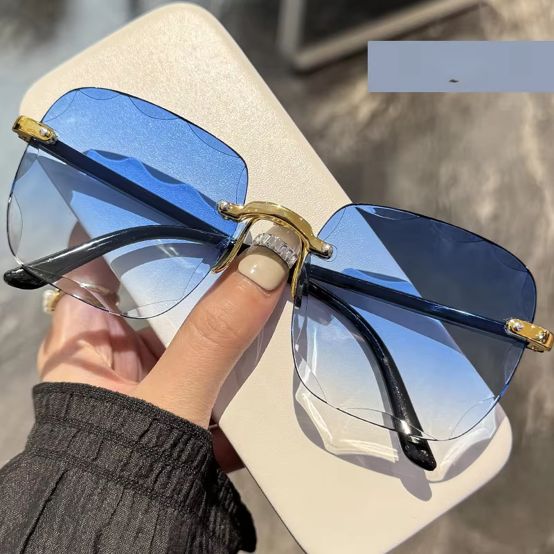 2026 Luxury Trendy Ladies Rimless Sunglasses High Quality Vintage New Arrival Gold Green Red Vintage Women's Fashion Sunglasses